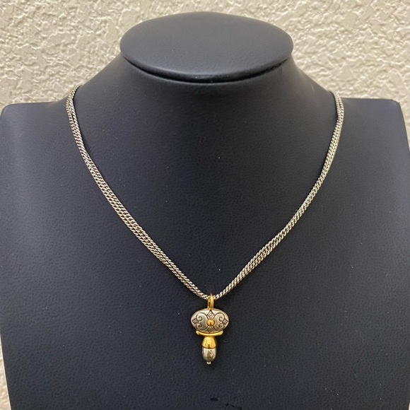 Retired BRIGHTON Venezia Gold/Silver Scrolled Oval Pendant 3-Strand Necklace - Picture 10 of 13